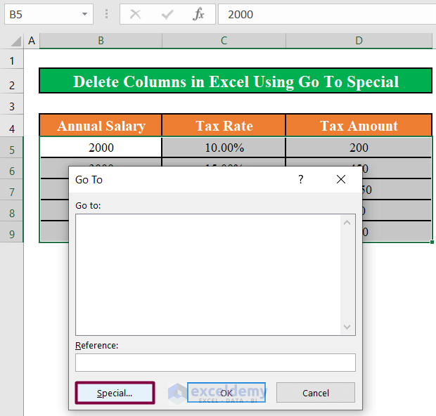 Open Go To Special Menu in Excel