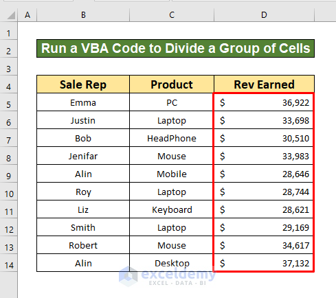 Run a VBA Code to to Divide a Group of Cells by a Number in Excel