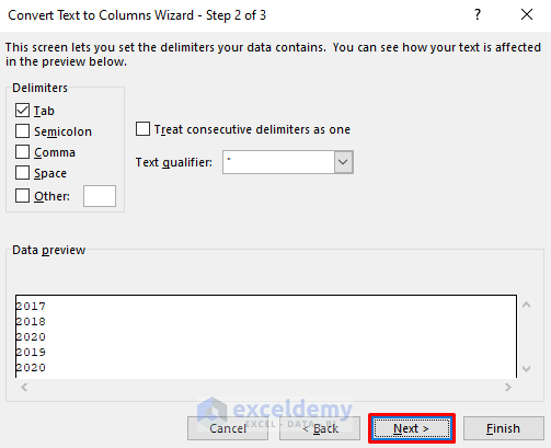 Text to Columns Wizard to Fix Convert to Number Error in Excel