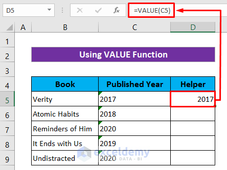 Use Excel VALUE Function to Fix Convert to Number Error