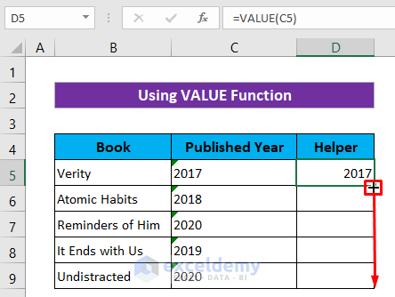 Use Excel VALUE Function to Fix Convert to Number Error
