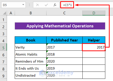 Use Mathematical Operations in Excel to Fix Convert to Number Error