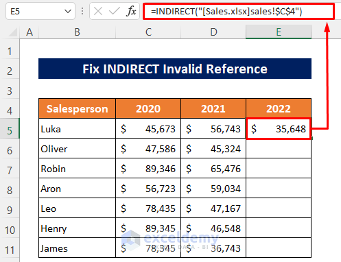 Fix INDIRECT Invalid Reference to Erase #REF! Error in Excel