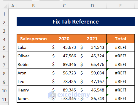 Fix Tab Reference to Remove #REF! Error in Excel
