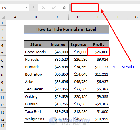 Conceal Formula in Excel by utilizing Formatting Cells