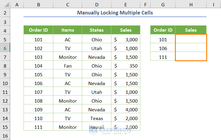 Manually Locking Multiple Cells for Making Absolute References
