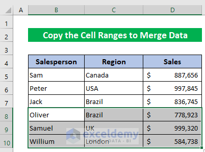 Copy the Cell Ranges to Merge Data in Excel from Multiple Workbooks