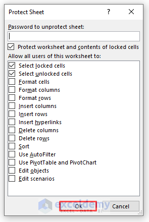 Add a Button from Quick Access Toolbar to Protect Selected Cells in Excel