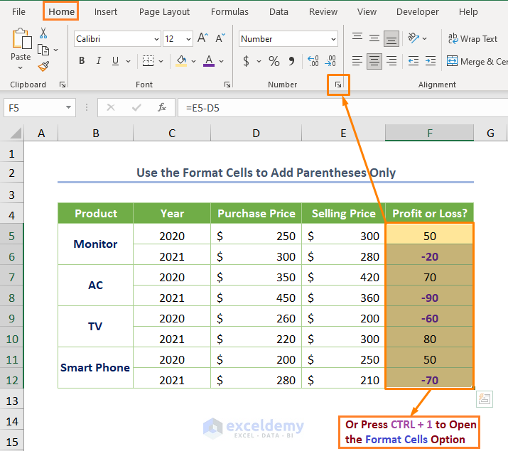 How to Put Parentheses in Excel for Negative Numbers Using the Format Cells