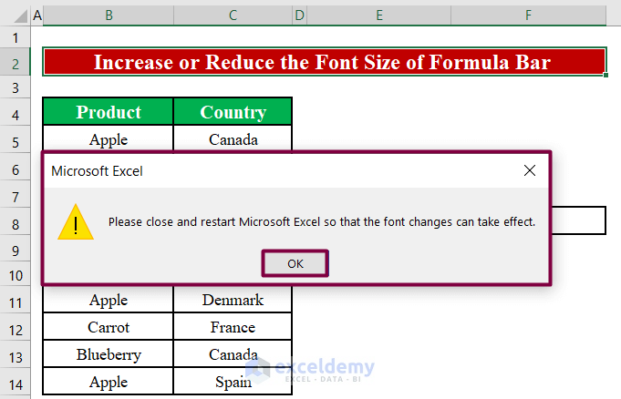 Increase or Reduce the Font Size of the Formula Bar