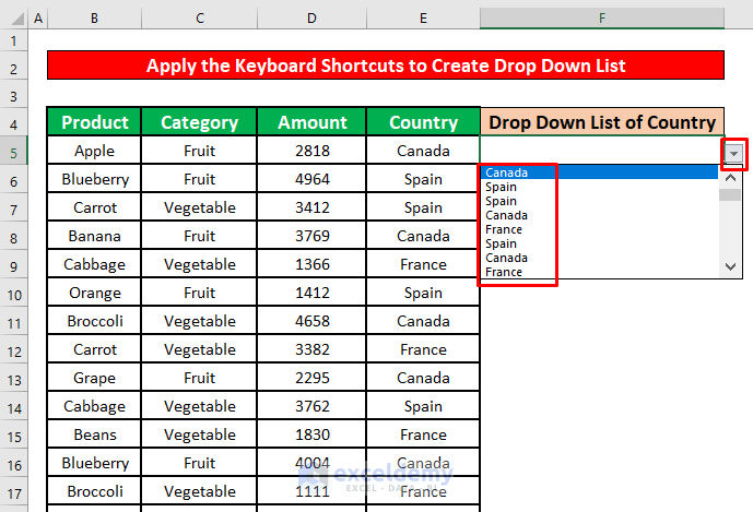 Apply the Keyboard Shortcuts to Remove Duplicates from Drop Down List in Excel