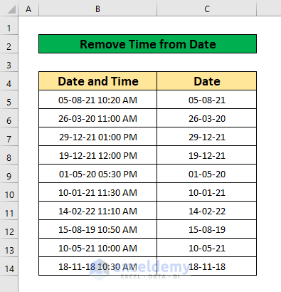 remove time from date in excel pivot table