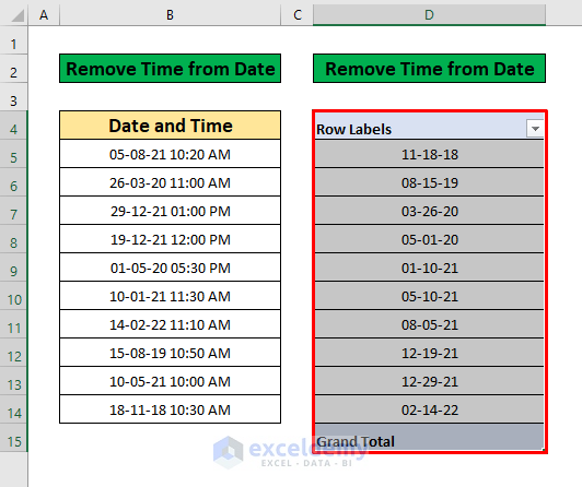 Give Format to Remove Time from Date in Pivot Table in Excel