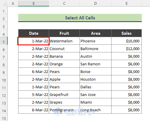 Select All Cells in Excel without Mouse