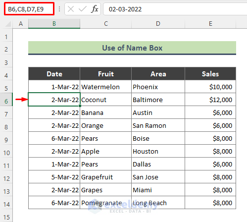 Excel Multiple Cells Selection without Mouse Using Name Box