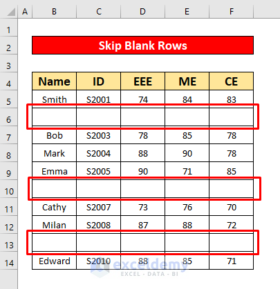 skip blank rows in excel using formula