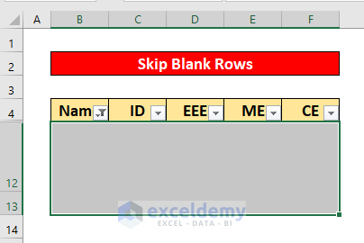 Perform the Delete Command to Skip Blank Rows in Excel