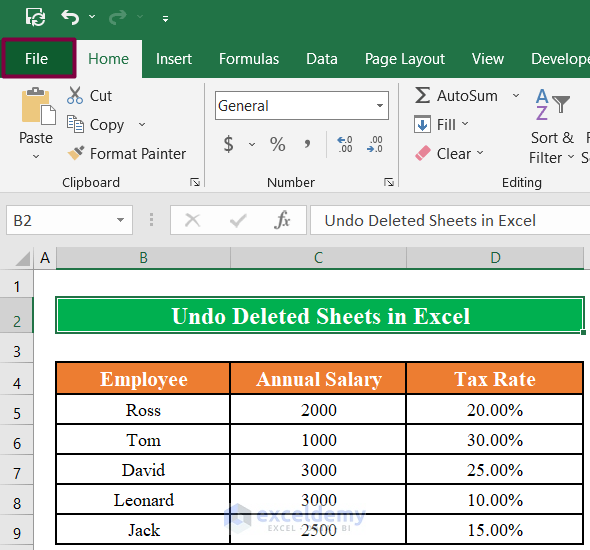 Make a Copy of the Existing Worksheet to Undo Deleted Sheet
