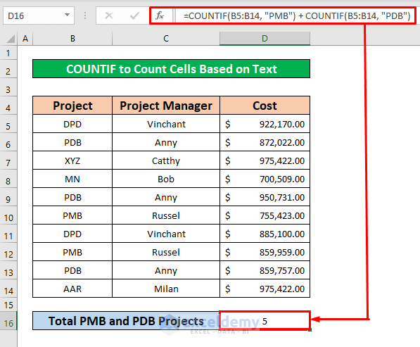 Use the COUNTIF Function to Count Cells with Multiple Criteria in the Same Column Based on Text Value in Excel