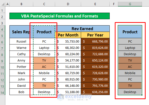 Use the VBA PasteSpecial Formulas and Formats in Single Column