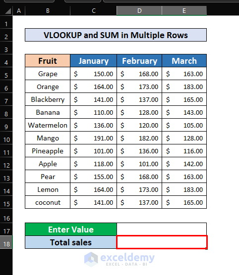 Combine the VLOOKUP and SUM Functions in Multiple Rows
