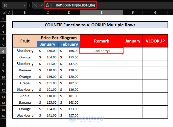Apply the COUNTIF Function to VLOOKUP Multiple Rows in Excel