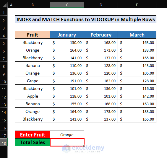 Merge the INDEX and MATCH Functions to VLOOKUP with Multiple Rows in Excel