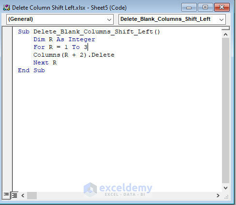 Apply a VBA Code to Delete Blank Column and Shift Left in Excel