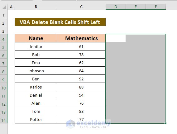 Delete Entire Column with Blank Cells and Shift Left in Excel