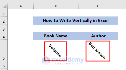 Write Vertically Utilizing Angle Clockwise Orientation in Excel