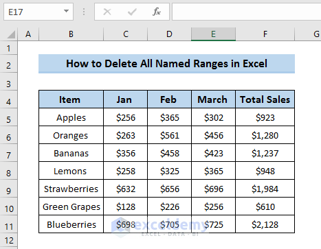 Delete All Named Ranges Using Name Manager in Excel