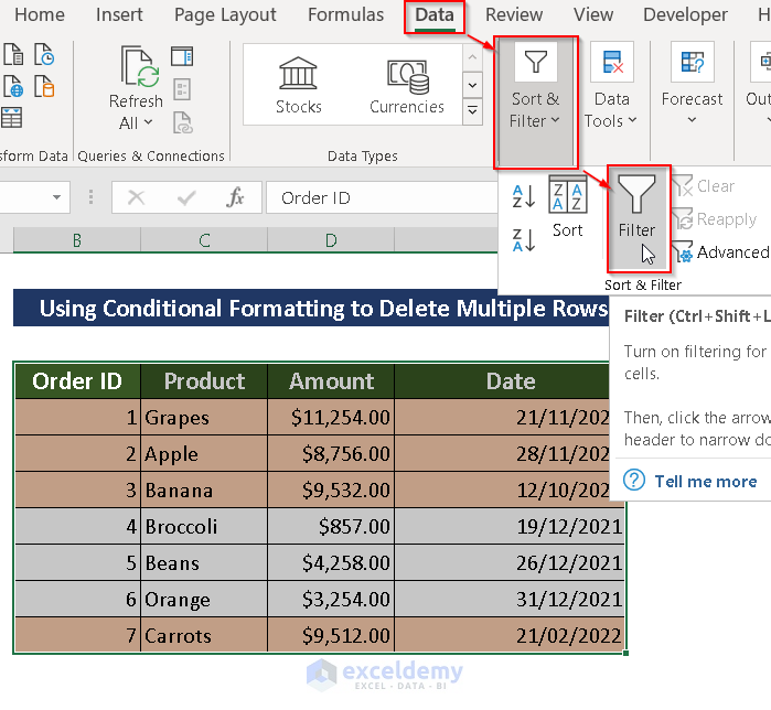 Apply Conditional Formatting to Delete Multiple Rows at Once