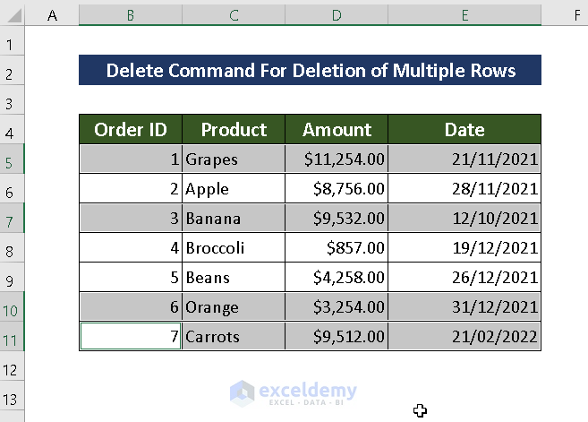 Apply Delete Command to Delete Multiple Rows at Once
