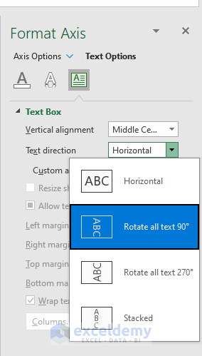 Selecting Text Options to Rotate Text in Excel Chart