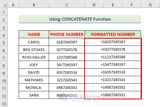 show the Format Phone Number with Country Code 