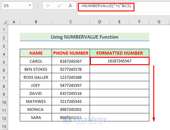 Using NUMBERVALUE Function to Format Phone Number with Country Code