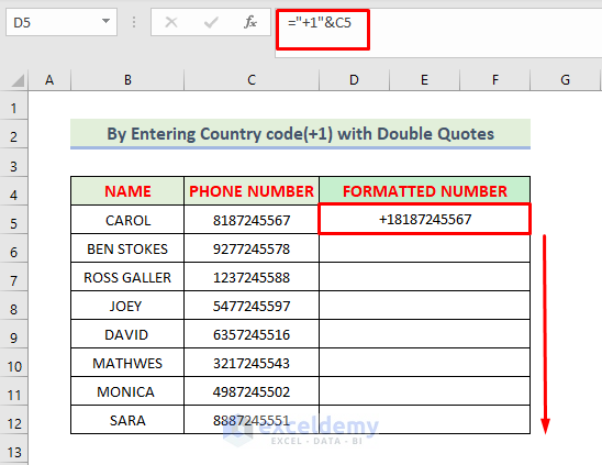 Using Double Quotes to Add Country Code in a Phone Number