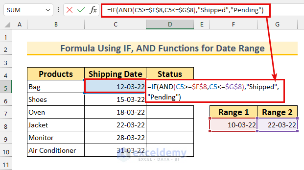 IF Formula for Date Range in Excel