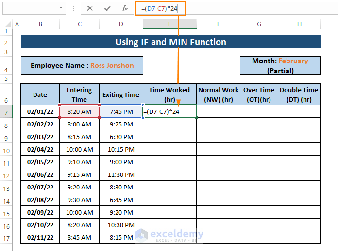 IF MIN formula-Calculate Overtime and Double Time