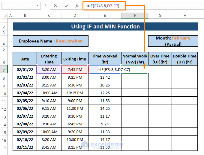 Formula insertion- Calculate Overtime and Double Time