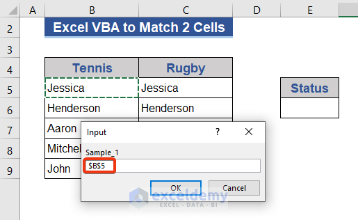Excel VBA to Test 2 Cells and Print Yes When They Match