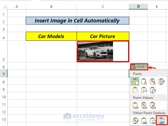 insert picture in excel cell automatically using drop down list