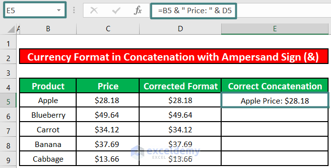 Use the Ampersand (&) Symbol to Keep Currency Format 