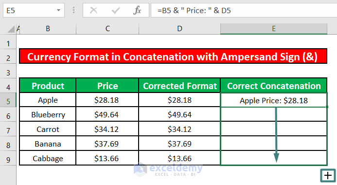 Use the Ampersand (&) Symbol to Keep Currency Format 