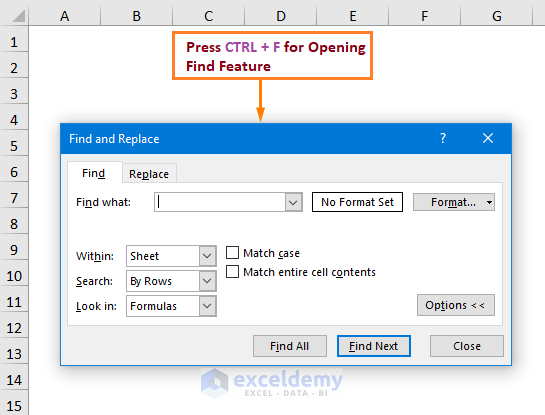Keyboard Shortcut of the Excel Find and Replace Feature