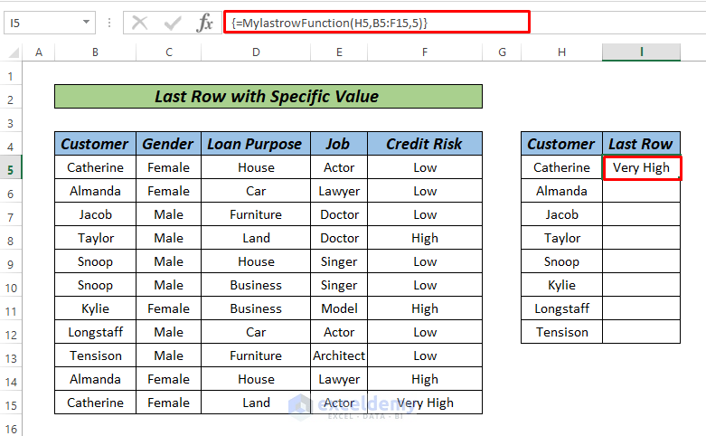 Last Row with Specific Value by user function