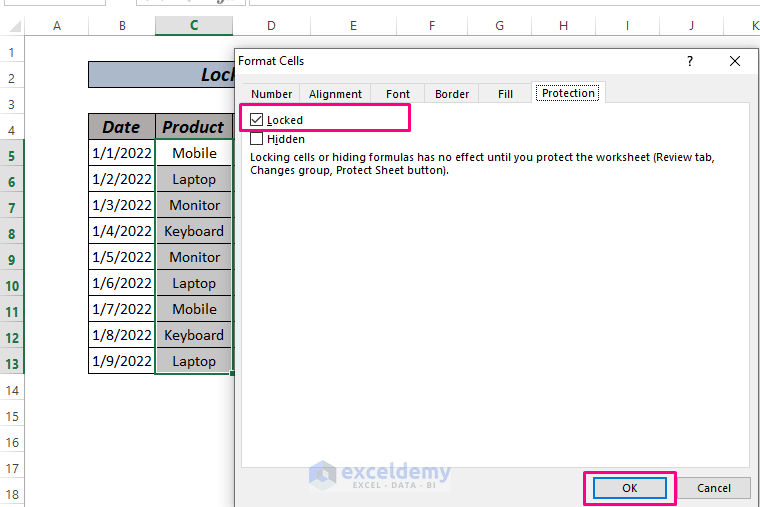 Lock Certain Cells in Excel by shortcut