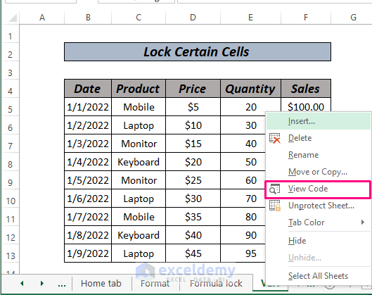 Lock Certain Cells in Excel vba