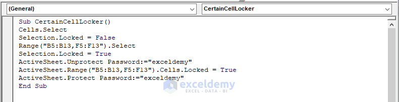 Lock Certain Cells in Excel vba macro