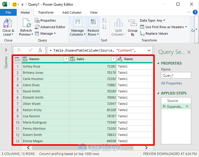 Merge data in excel from multiple cells with Power Query